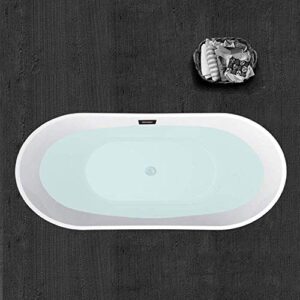 WOODBRIDGE 67" Acrylic Freestanding Bathtub Contemporary Soaking White Tub with Brushed Nickel Overflow and Drain，B-0010