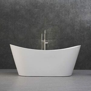 WOODBRIDGE 67" Acrylic Freestanding Bathtub Contemporary Soaking White Tub with Brushed Nickel Overflow and Drain，B-0010