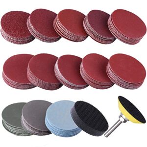 siquk 130 pcs 2 inch sanding discs pad with 1pc 1/4 inch shank backing pad and 1pc soft foam buffering pad for drill grinder (10pcs each grit 60 80 120 180 240 400 600 800 1000 1200 1500 2000 3000)