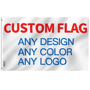 anley double sided custom flag 3x5 ft for outdoors - print your own logo/design/words - vivid color, canvas header and double stitched - customized two side flags banners with brass grommets 3 x 5 ft