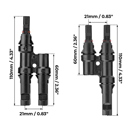 BougeRV Solar Branch Connectors Y Connector for Parallel Connection Between Solar Panels FMM+MFF (2 Pairs)