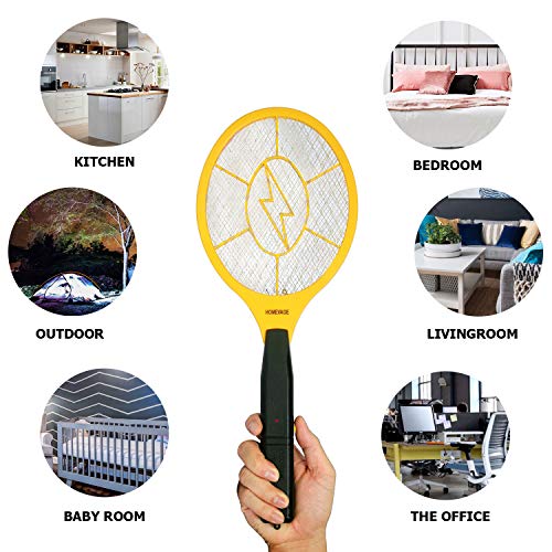 Electric Fly Swatter - Bug Zapper - Best High Voltage Handheld Mosquito Killer - Wasp, Fruit Fly, Insect Trap Racket for Indoor, Travel, Camping and Outdoor Control (2 AA Batteries Included)