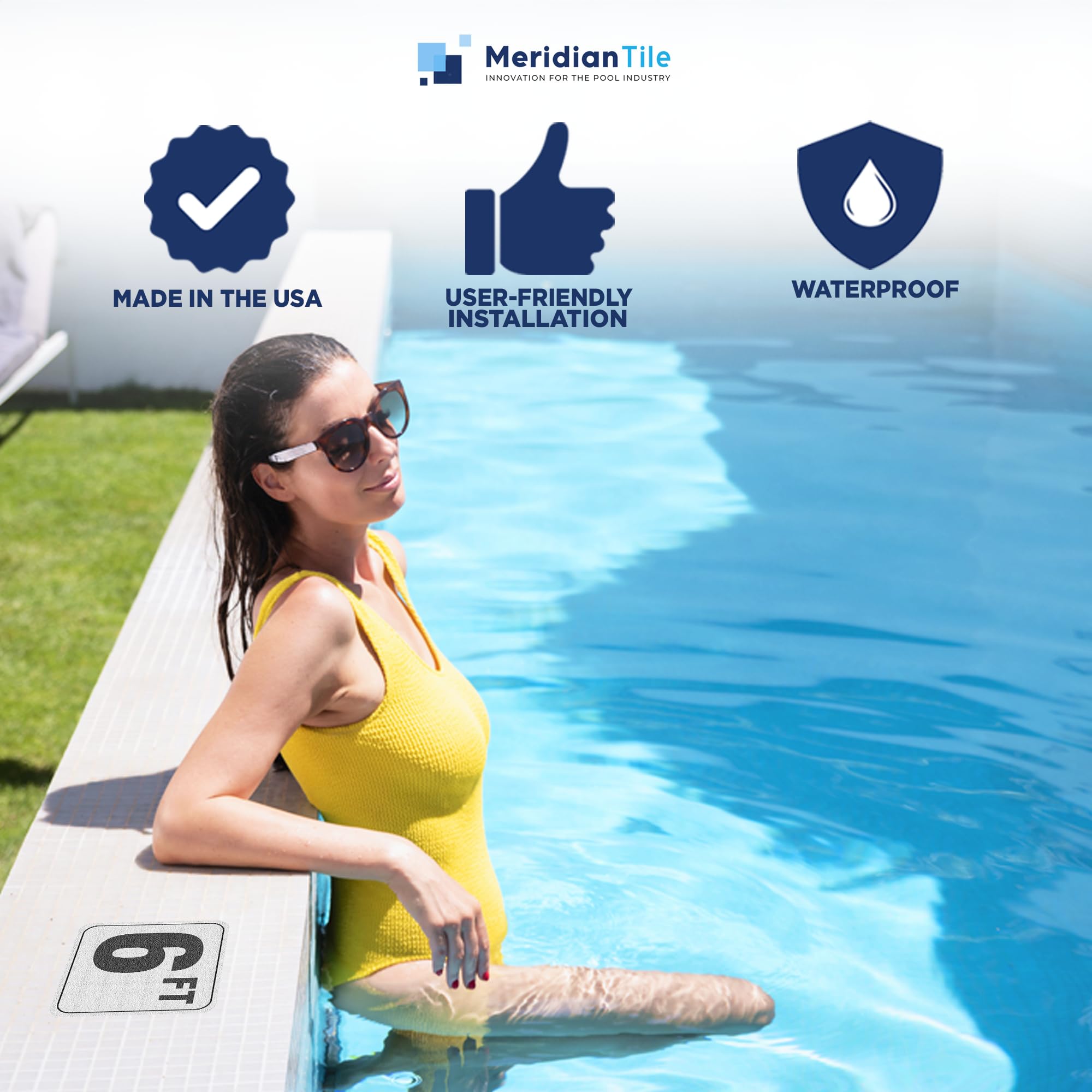 Aquatic Custom Tile, 6FT Pool Depth Markers, 6x6 Inches Vinyl Pool Stickers, Swimming Pool Number Markers, Pool Safety Signage, Adhesive Pool Depth Markers Stickers for Decks, MADE IN USA - (1 Pack)