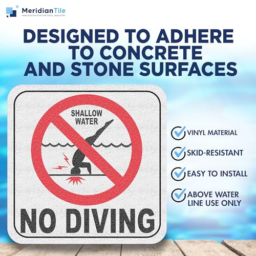 Aquatic Custom Tile - No Diving Pool Sign, 6x6 Inches No Diving Signs, Adhesive No Diving Pool Sticker, Vinyl No Diving Sticker, Swimming Pool Stickers, and Accessories, MADE IN USA - (1 Pack)