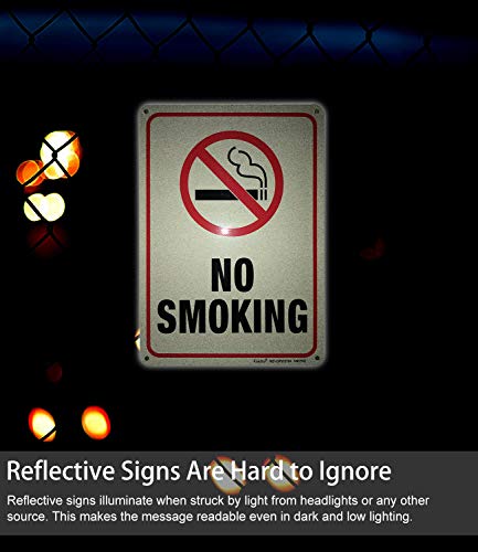 No Smoking Sign,2 Pack No Smoking Metal Reflective Signs - 10 x 7 .040 Rust Free Heavy Duty Aluminum Sign - UV Printed with Professional Graphics - Easy to Mount - Indoor & Outdoor Use