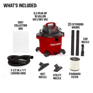 CRAFTSMAN CMXEVBE17595 16 Gallon 6.5 Peak HP Wet/Dry Vac, Heavy-Duty Shop Vacuum with Attachments