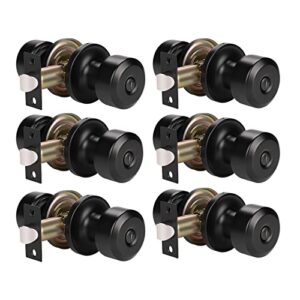 knobwell 6 pack matte black door knob privacy locking door knob, bedroom/bathroom door knobs with lock interior use