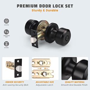 KNOBWELL 6 Pack Matte Black Door Knob Privacy Locking Door Knob, Bedroom/Bathroom Door Knobs with Lock Interior Use