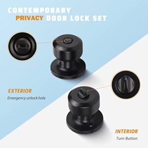 KNOBWELL 6 Pack Matte Black Door Knob Privacy Locking Door Knob, Bedroom/Bathroom Door Knobs with Lock Interior Use