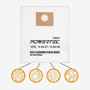 POWERTEC 75041 Fleece Filter Bags for Fein Turbo 1&2 I 9-20-27 & 9-20-28, 5PK