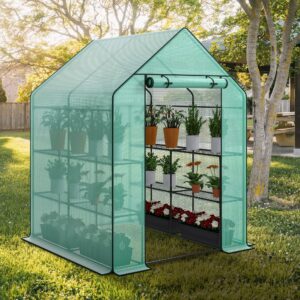 Nova Microdermabrasion Walk-in Greenhouse for Outdoors, 57 x 57 x 77 inch, Portable PE Cover Greenhouse with Anchors and Ropes Indoor Outdoor-3 Tier 8 Wired Shelves Plant Gardening Hot House