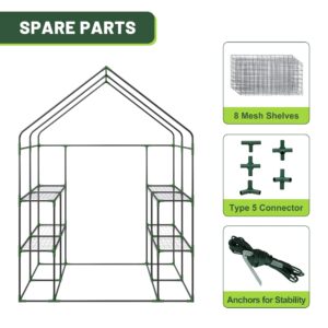 Nova Microdermabrasion Walk-in Greenhouse for Outdoors, 57 x 57 x 77 inch, Portable PE Cover Greenhouse with Anchors and Ropes Indoor Outdoor-3 Tier 8 Wired Shelves Plant Gardening Hot House