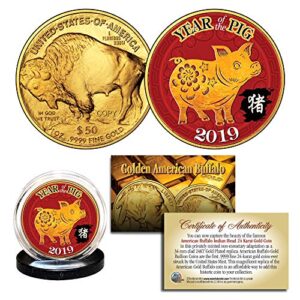 2019 lunar new year of the pig 24k gold clad $50 american buffalo tribute coin