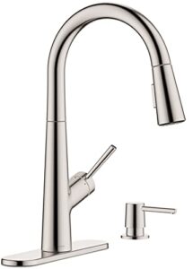 hansgrohe lacuna stainless steel high arc kitchen faucet, kitchen faucets with pull down sprayer, faucet for kitchen sink, stainless steel optic 04749805
