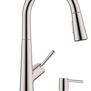 hansgrohe Lacuna Stainless Steel High Arc Kitchen Faucet, Kitchen Faucets with Pull Down Sprayer, Faucet for Kitchen Sink, Stainless Steel Optic 04749805