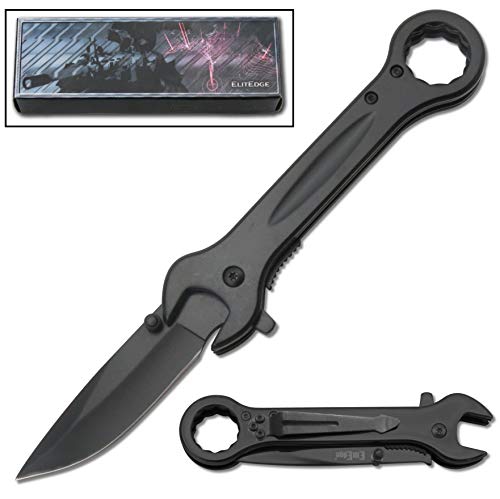 ELITEDGE 7.5" Black Wrench Tactical Spring Assisted Open Folding Pocket Knife Multi-Tool