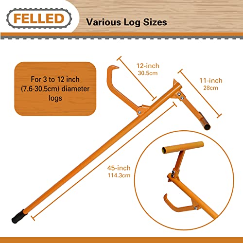 Felled Steel Timberjack - 12in x 48in Timber Jack Tool, Cant Hook Log Roller Tool for Logs Up to 12in Wide with Log Hook for Felling and Logging