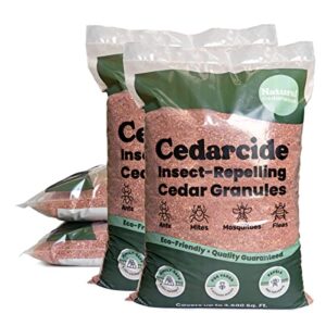 cedarcide insect repelling cedar granules | repels fleas, mosquitoes, ants, mites | protect your lawn with a cedar barrier | family & pet friendly | 4 bags (32 lbs)