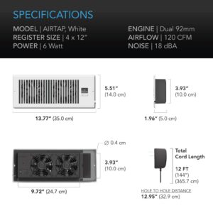 AC Infinity AIRTAP T4, Quiet Register Booster Fan with Thermostat 10-Speed Control, Heating Cooling AC Vent, Fits 4” x 12” Register Holes, White