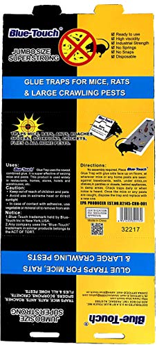 Blue-Touch Extra Large Strong Rats Glue Traps, Peanut Butter Scented Glue Boards for Mouse,Rats, mice, Snakes and Crawling pests. Jumbo Size 12.5 x5.8 inches, 1.75 OZ – 12 Traps