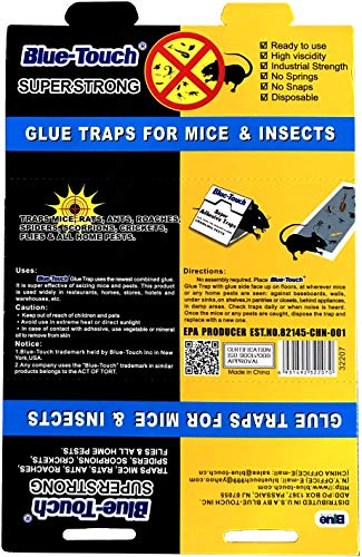 Blue-Touch Mouse Glue Traps, Peanut Butter Scented Best glue traps glue boards for mice, insects and crawling pests. 8.5x5.5 inches, 1.1 OZ – 100 Traps/Box