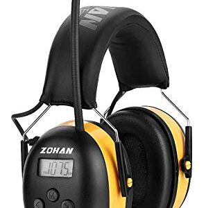 ZOHAN EM042 AM/FM Radio Headphone with Digital Display,Ear Protection Noise Reduction Safety Ear Muffs,Ultra Comfortable Hearing Protector for Lawn Mowing and Landscaping - Yellow