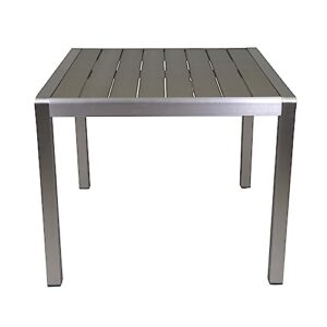 christopher knight home louie coral outdoor dining anodized aluminum-faux wood table top-square gray-35, silver + gray
