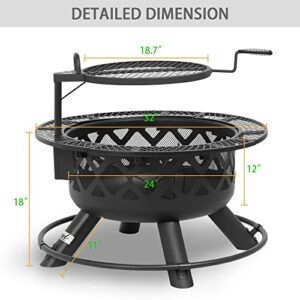 BALI OUTDOORS Wood Burning Fire Pit with Quick Removable Cooking Grill, Black, 32in