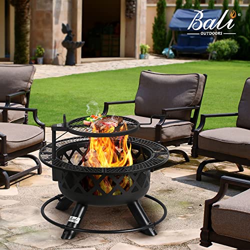 BALI OUTDOORS Wood Burning Fire Pit with Quick Removable Cooking Grill, Black, 32in