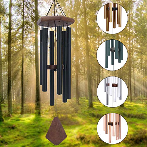 Wind Chimes Outdoor Deep Tone, Wind Chime Outdoor Sympathy Wind-Chime with 6 Tuned Tubes, Elegant Chime for Garden Patio Black Windchimes