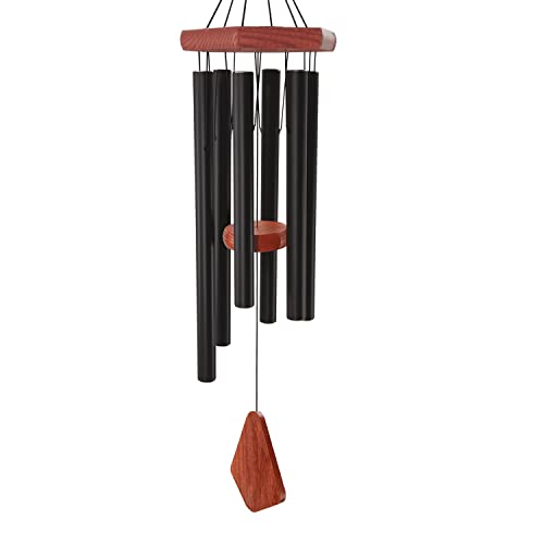 Wind Chimes Outdoor Deep Tone, Wind Chime Outdoor Sympathy Wind-Chime with 6 Tuned Tubes, Elegant Chime for Garden Patio Black Windchimes