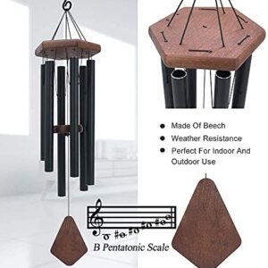 Wind Chimes Outdoor Deep Tone, Wind Chime Outdoor Sympathy Wind-Chime with 6 Tuned Tubes, Elegant Chime for Garden Patio Black Windchimes