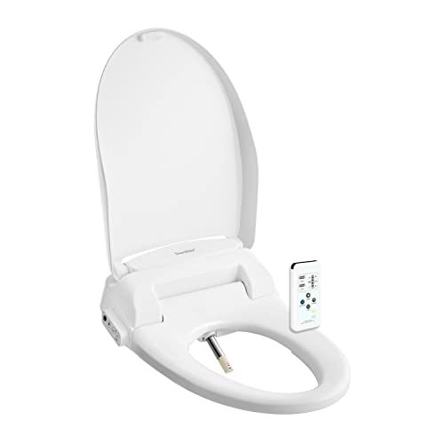 SmartBidet SB-100R Electric Bidet Seat for Elongated Toilets with Remote Control, Stainless Steel Nozzle with Removable Nozzle Cap, Slim and Strong Design in White