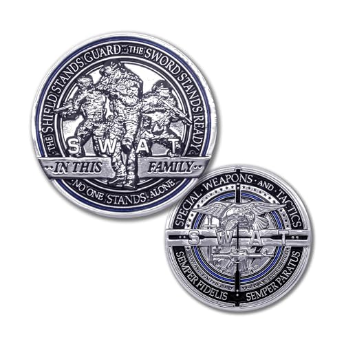 Armor Coin & Emblem SWAT Team Challenge Coin - Solid Bronze, Hand-Polished Silver Tone Finish - Tribute to Law Enforcement, Valor, Sacrifice - Collectible Keepsake for Enthusiasts