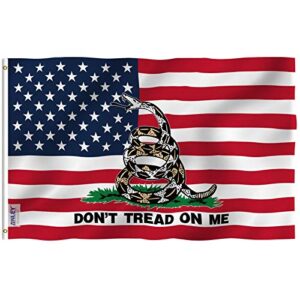 anley fly breeze 3x5 foot american flag - vivid color and fade proof - double stitched - usa don't tread on me patriotic flags polyester with brass grommets 3 x 5 ft