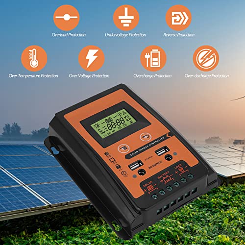 MPPT Solar for CHARGER Controller- Solar Panel Battery Regulator LCD Display with Dual USB Port Display 12V/24V Safe Protection(30A)