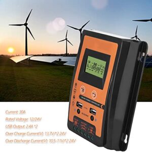 MPPT Solar for CHARGER Controller- Solar Panel Battery Regulator LCD Display with Dual USB Port Display 12V/24V Safe Protection(30A)