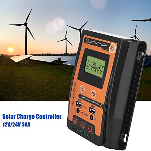 MPPT Solar for CHARGER Controller- Solar Panel Battery Regulator LCD Display with Dual USB Port Display 12V/24V Safe Protection(30A)