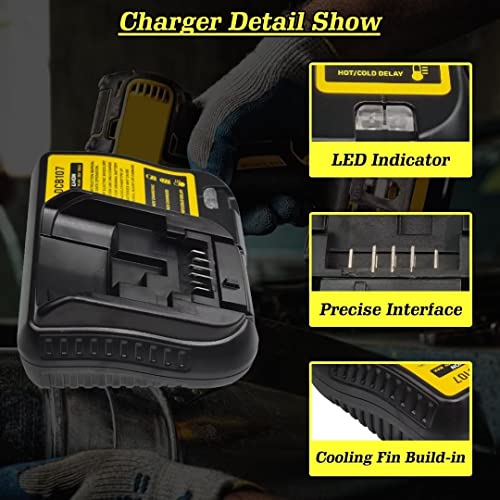 Replacement for Dewalt DCB107 10.8V-20V Max Lithium Charger Compatible with Dewalt DCB120 DCB127 DCB207 DCB206 DCB204 DCB200-2 DCB200 DCB180