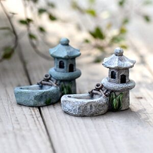 1PC Micro Landscape Miniature Ornaments Mini Retro Pond Tower Craft Fairy Cottage Figurines Toys Pool Resin Decoration for Garden Decor Color Random(4.5x5.5cm)