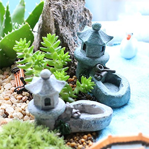 1PC Micro Landscape Miniature Ornaments Mini Retro Pond Tower Craft Fairy Cottage Figurines Toys Pool Resin Decoration for Garden Decor Color Random(4.5x5.5cm)