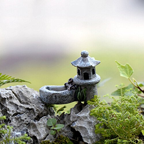 1PC Micro Landscape Miniature Ornaments Mini Retro Pond Tower Craft Fairy Cottage Figurines Toys Pool Resin Decoration for Garden Decor Color Random(4.5x5.5cm)