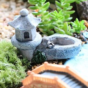 1PC Micro Landscape Miniature Ornaments Mini Retro Pond Tower Craft Fairy Cottage Figurines Toys Pool Resin Decoration for Garden Decor Color Random(4.5x5.5cm)