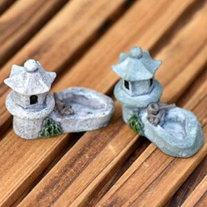 1PC Micro Landscape Miniature Ornaments Mini Retro Pond Tower Craft Fairy Cottage Figurines Toys Pool Resin Decoration for Garden Decor Color Random(4.5x5.5cm)