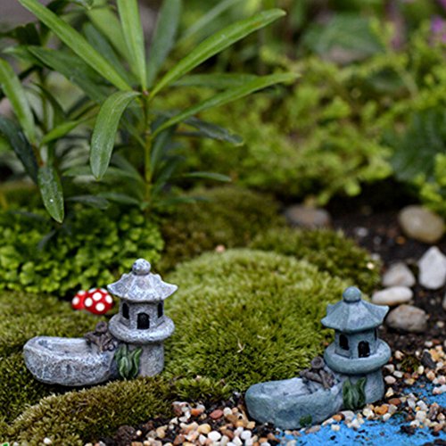 1PC Micro Landscape Miniature Ornaments Mini Retro Pond Tower Craft Fairy Cottage Figurines Toys Pool Resin Decoration for Garden Decor Color Random(4.5x5.5cm)