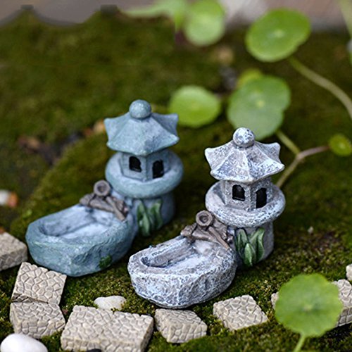 1PC Micro Landscape Miniature Ornaments Mini Retro Pond Tower Craft Fairy Cottage Figurines Toys Pool Resin Decoration for Garden Decor Color Random(4.5x5.5cm)