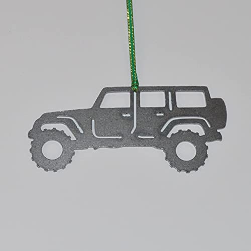 Metal off road Christmas Ornament perfect for 4 door jeep owners (Dark Grey-Bare Metal)