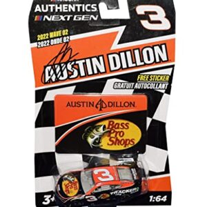 AUTOGRAPHED 2022 Austin Dillon #3 Bass Pro Shops (Richard Childress Racing) Next Gen NASCAR Authentics Wave 02 Signed Collectible 1/64 Scale Diecast Car with COA