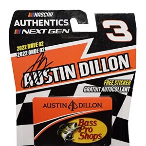 AUTOGRAPHED 2022 Austin Dillon #3 Bass Pro Shops (Richard Childress Racing) Next Gen NASCAR Authentics Wave 02 Signed Collectible 1/64 Scale Diecast Car with COA