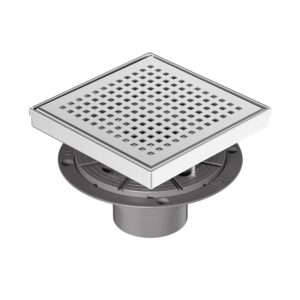 Neodrain 6-Inch Square Shower Drain with Removable Quadrato Pattern Grate,PVC Shower Drain Base and Rubber Gasket for Bathroom Floor Drain, Brushed 304 Stainless Steel, Includes Hair Strainer